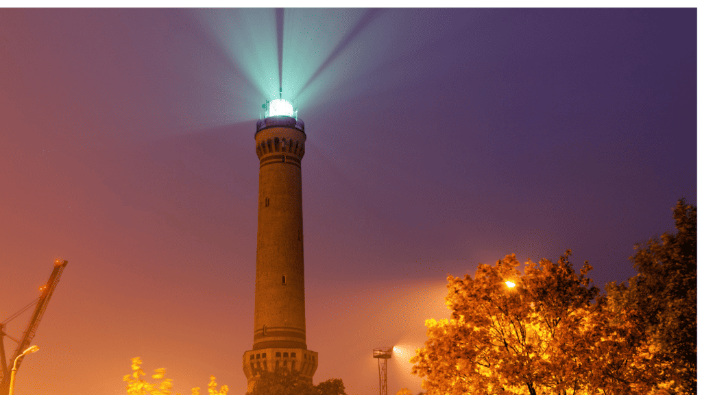 An image of Świnoujście Lighthouse at dusk