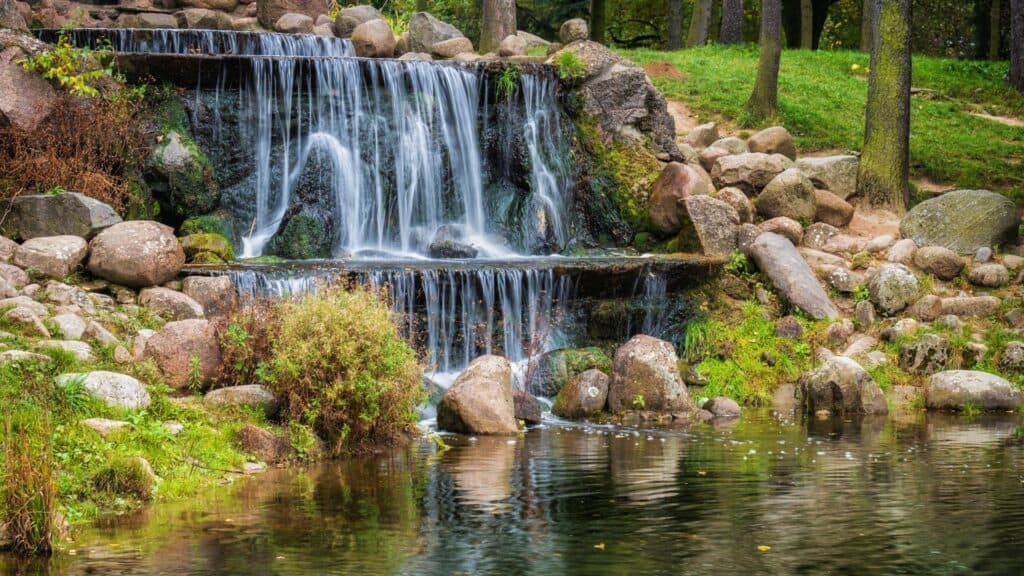 Waterfall In Skaryszewski Park In Warsaw