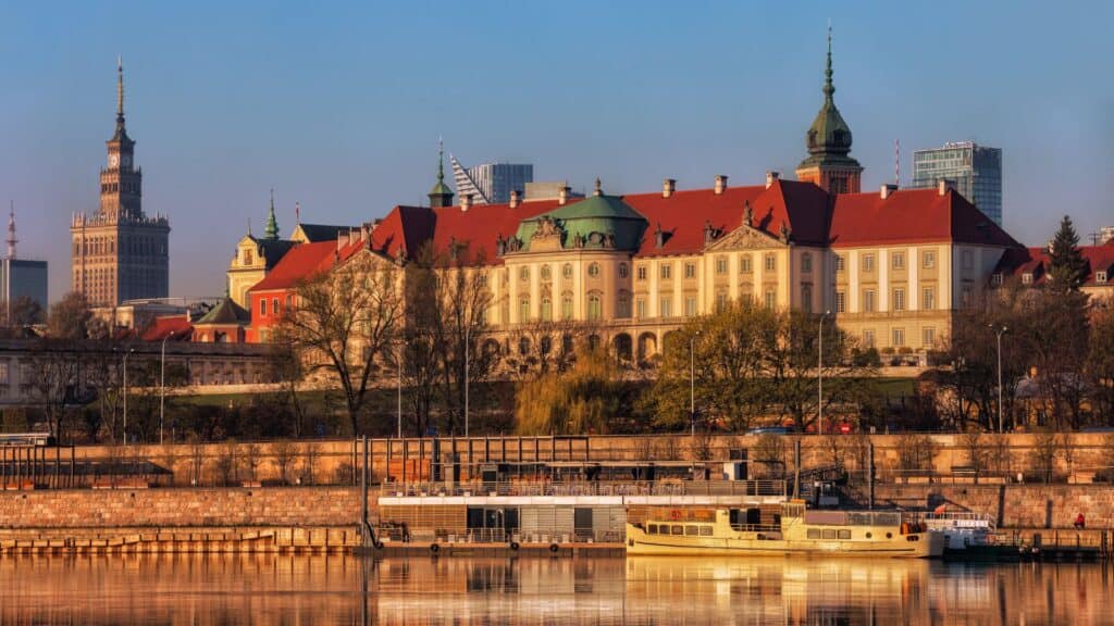 Warsaw's Royal Castle seen from Vistula River