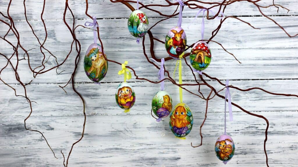Easter eggs on a branch